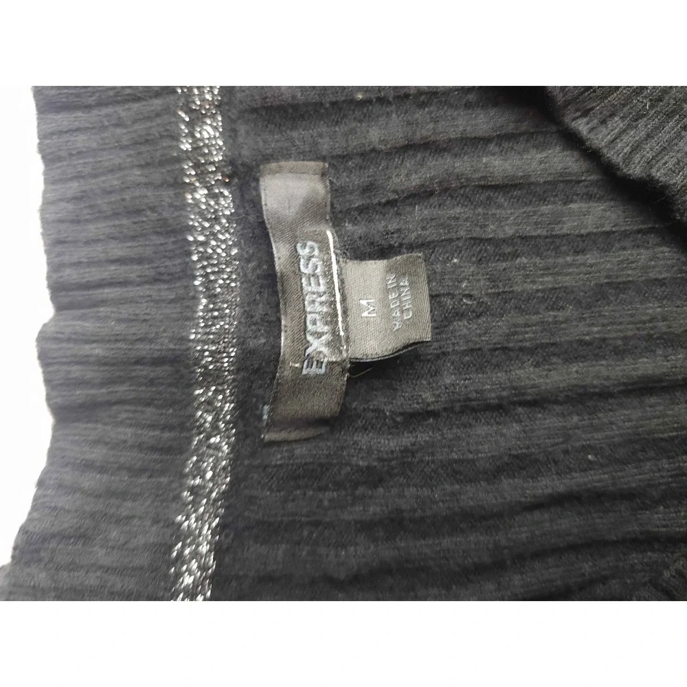 Express Womens Ribbed V-Neck Long Sleeve Sweater Black Size Medium